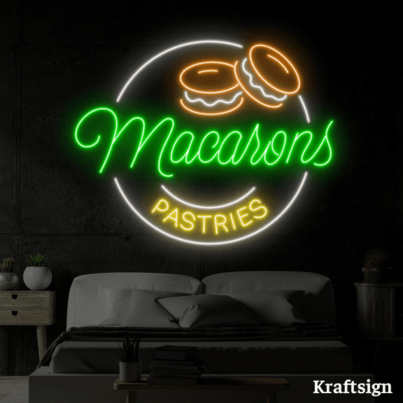 Craftnamesign Macarons Neon Sign, Cake Shop LED Sign, Pastries Decor