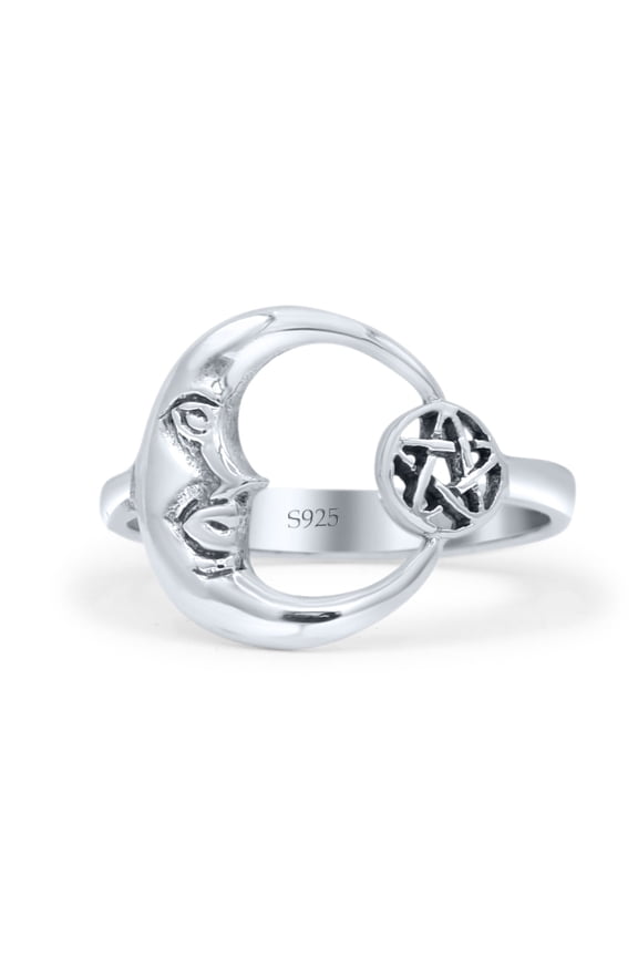 Celestial Moon Phase Magic Of The Moon Pendant Art Oxidized Band 925 Sterling Silver Size 9