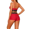 thumbnail image 3 of Conjuntos de bikini de color contrastante para mujer de 2 piezas, traje de baño de cintura alta con escote redondo, pequeño, rojo, 3 of 5