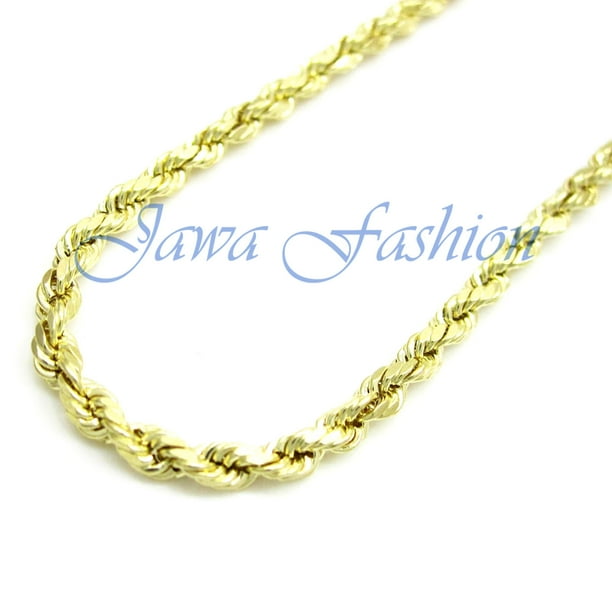 Jawa Fashion 14K Yellow Gold Mens 3MM Solid Diamond Cut Ropes Chains