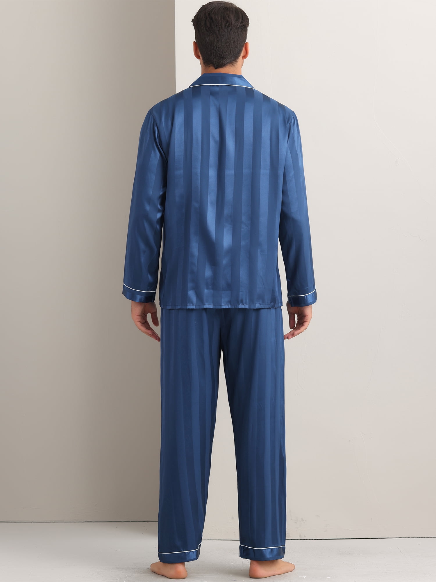 DARING DIVA Men's 2-Piece Long Sleeve Top And Pants Striped Pajama Set M Navy