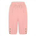 thumbnail image 5 of Clearance! sweatpants women Casual pants for women Capris Knee Length Shorts Capri Pants High Waist Drawstring Beach Pants Button Loose Casual Capris Pants Shorts Big sales Pink, 5 of 6