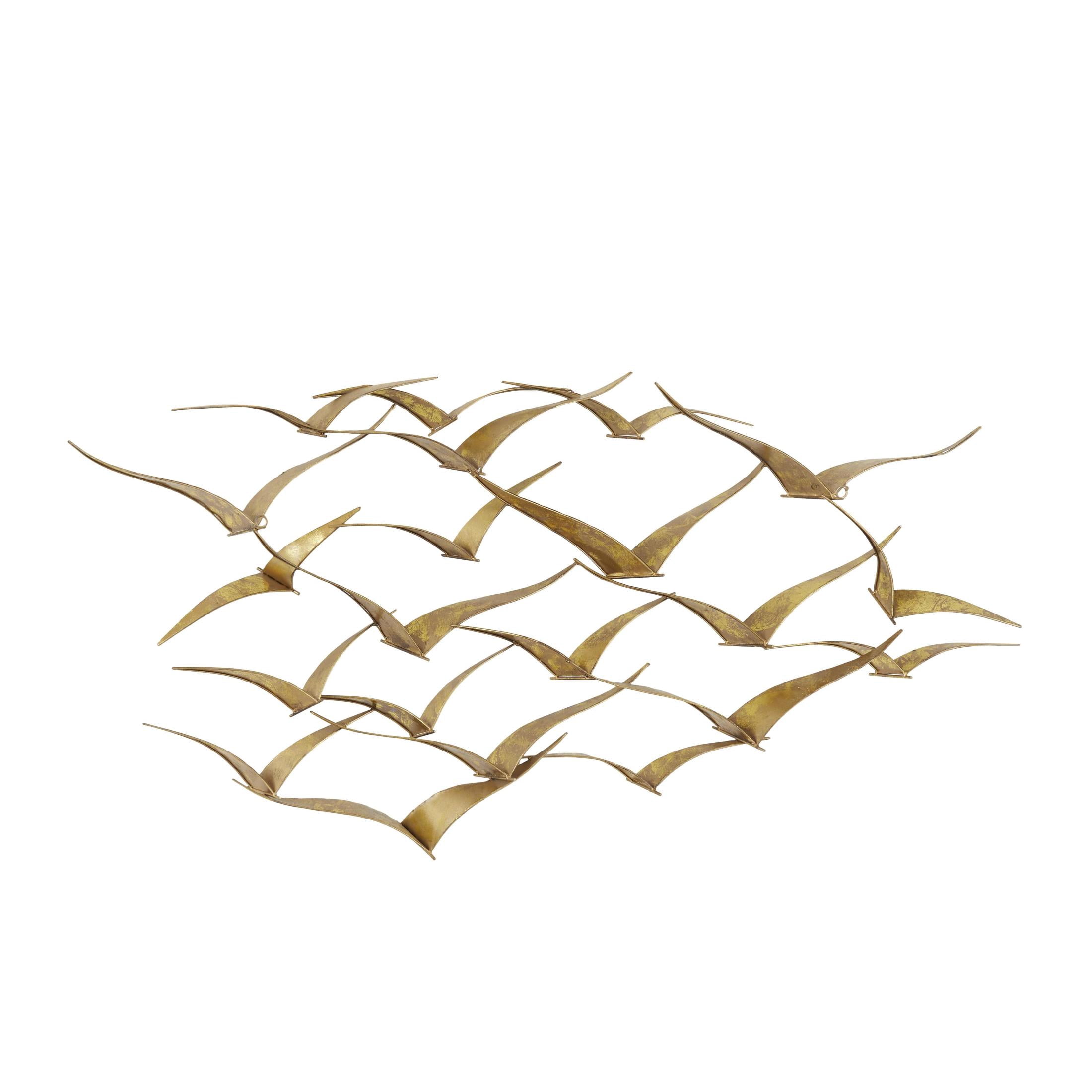 DecMode Gold Metal Foiled Flying Bird Wall Decor