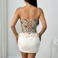 thumbnail image 4 of Floral Corset Tank Tops for Women Vintage Lace Up Ruffle Hem Body Shaper Khaki S, 4 of 4