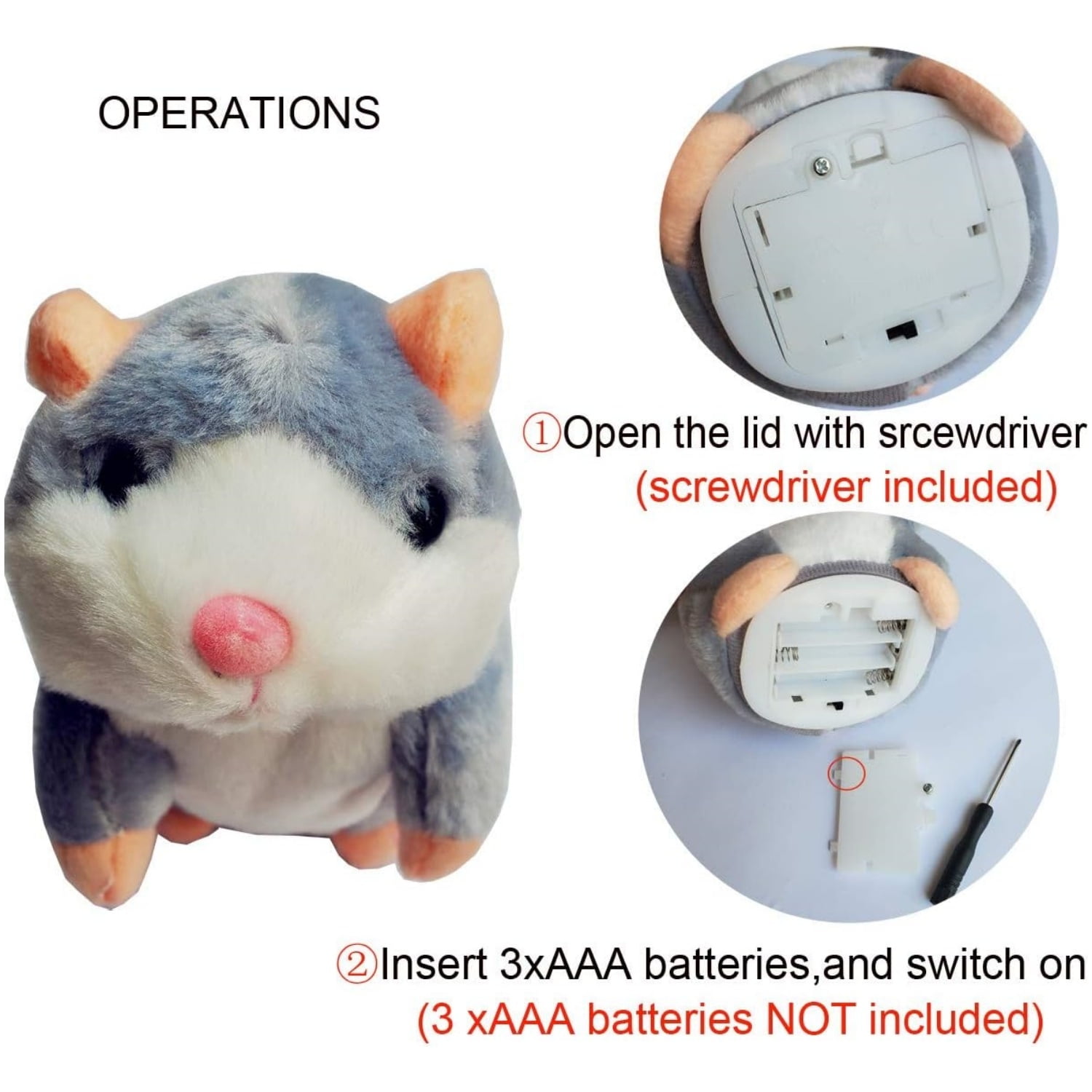 Plush Interactive Toys Talking Hamster Repeats What You Say Talking Stuffed Animal Talk Back Hamster Toy for Kids Interactive Hamster Toy for Birthday Funny Gift Kids Early Learning, 2Pack, Gray