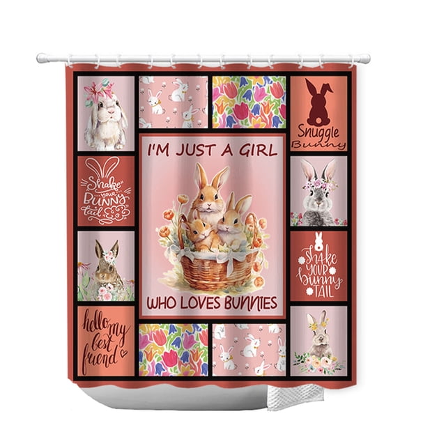Easter Shower Curtain with Bunny and Egg Pattern, Waterproof Fabric for Bathroom Wet Dry Separation, Standard Size 71x71 Inches, Machine Washable