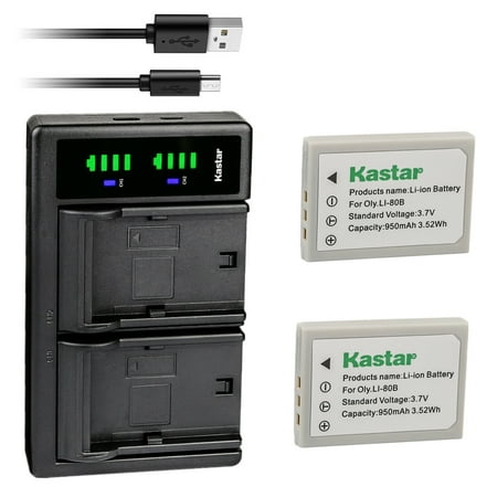 Image of Kastar 2-Pack Battery and LTD2 USB Charger Replacement for PREMIER DM-6331 DM-5331 DS-4330 DS-4331 DS-4341 DS-4346 DS-5080 DS-5330 DS-5341 DS-6330 DS-6340 DS-T5 SL-6 SL-63 Camera