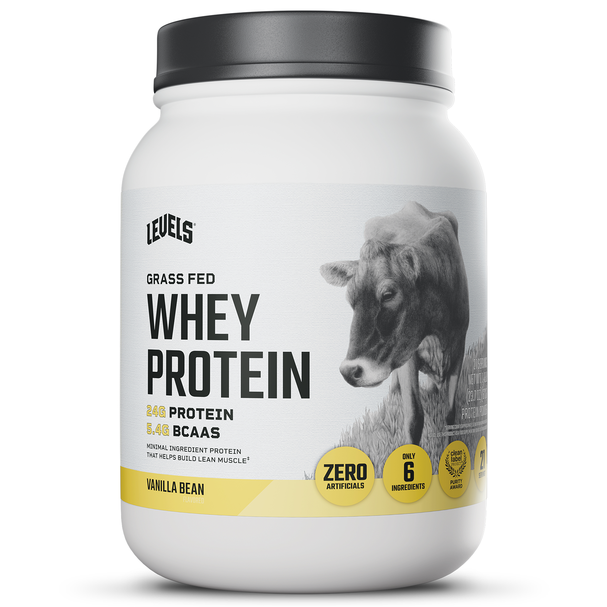 Levels Grass Fed Whey Protein Powder, No Artificials, 24G of Protein, Vanilla Bean, 1.48LB