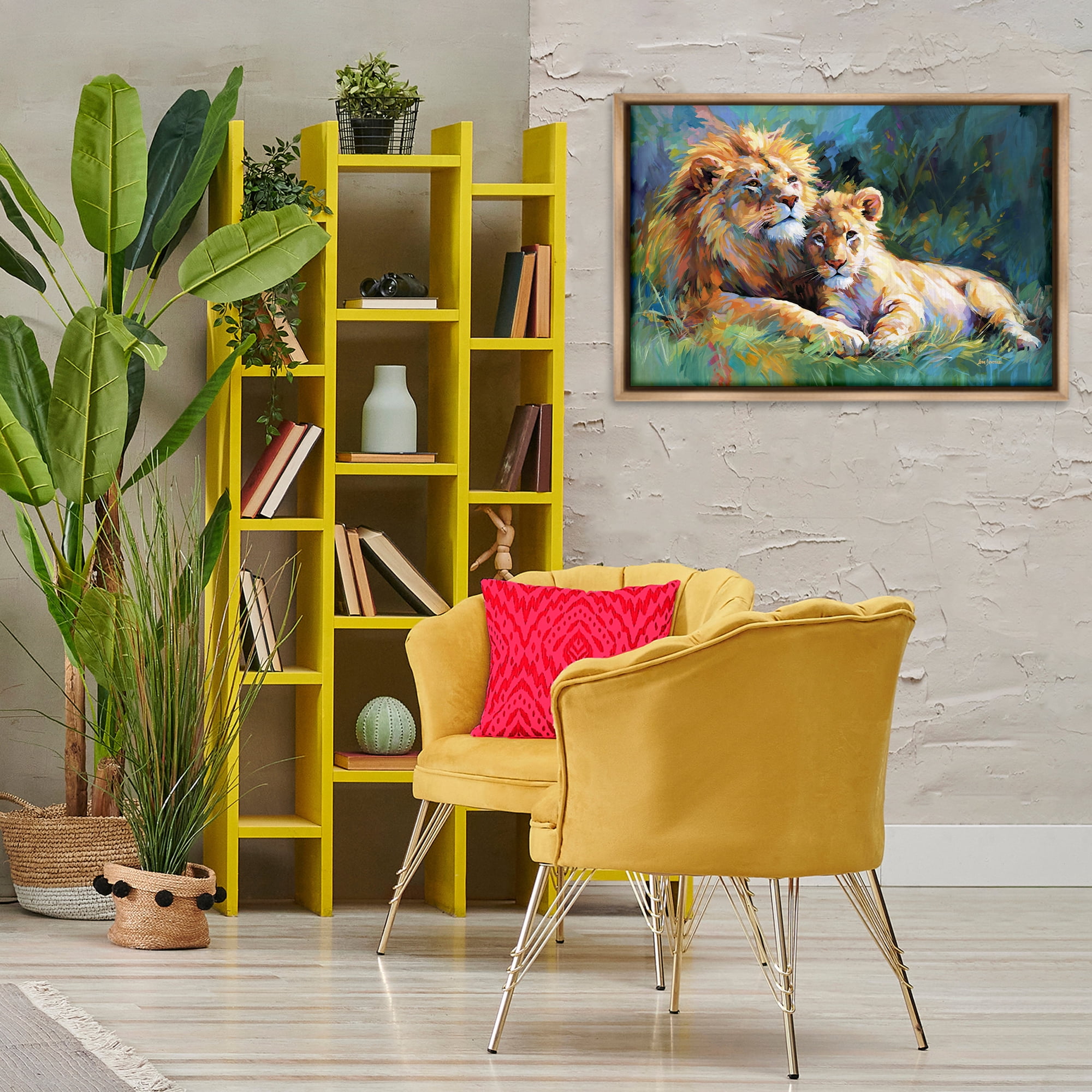 Stupell Industries Lion's Embrace Portrait Animals & Insects Painting Brown Floater Framed Canvas Art Print Wall Art, 31 x 21