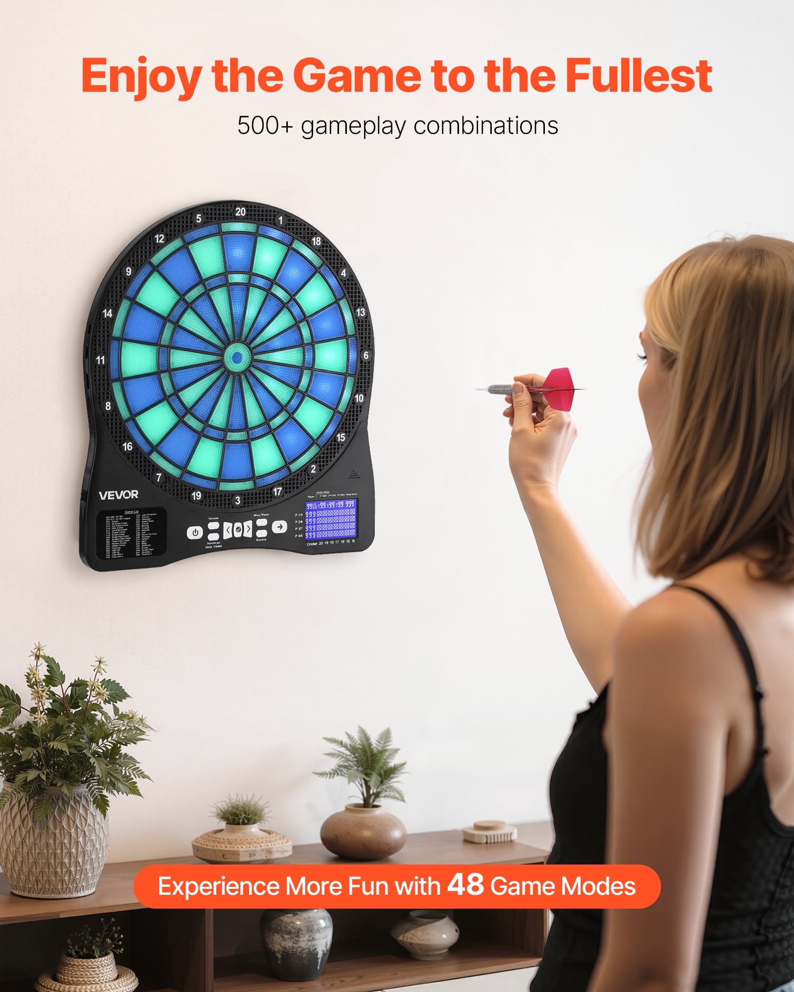 VEVOR Electronic Dart Board,LED-Illuminated Target Dartboard with 48 Games & 500+ Variations,Includes 6 Dart Shafts with Flights & 50 Soft Tips,Cricket Scoring LCD Screen - Supports Up to 8 Players