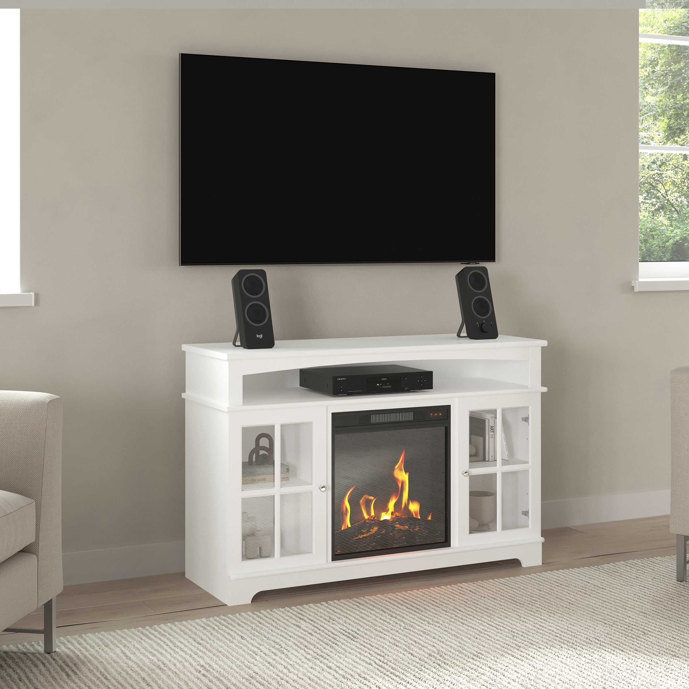 Northwest TV Stand with Electric Fireplace Fits TVs up to 50-Inches (White)