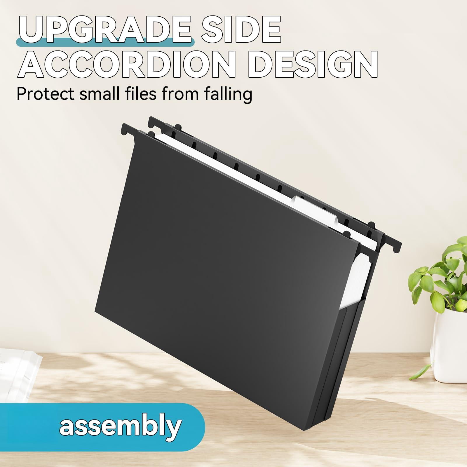Plastic Hanging File Folder Expandable Letter Size Upgraded 2" Expansion Accordian Pocket 12 Pack Extra Capacity Folders Adjustable Tabs No Assembly Heavy Duty For Filing Cabinet Black