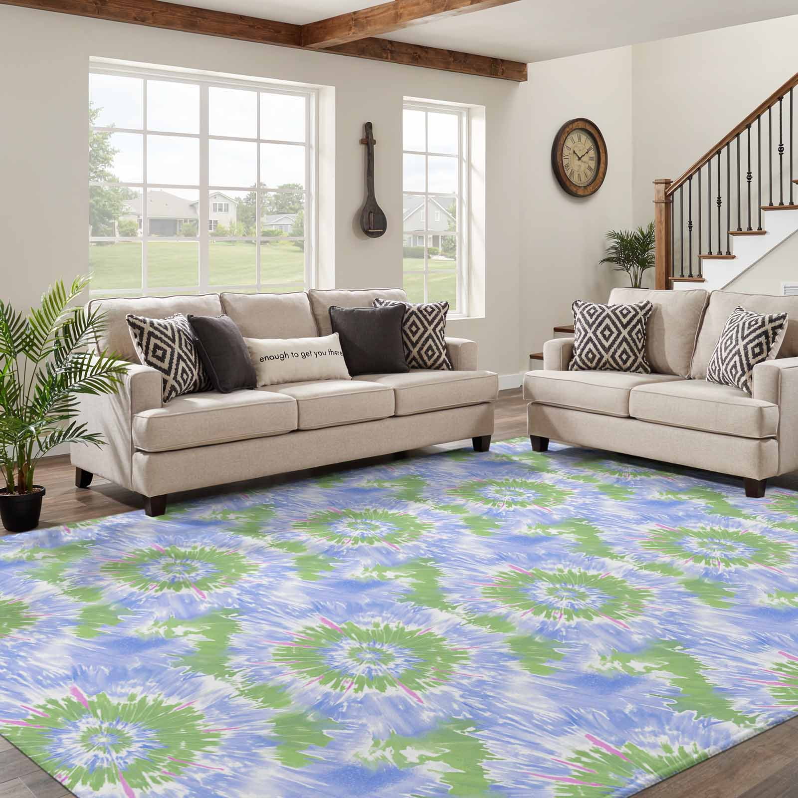 6x9 Area Rugs for Living Room Blue Teal Washable Rugs Non-Slip Indoor Carpet for Dining Bedroom Modern Tie Dyeing Contemporary Abstract Art Soft Low-Pile Floor Mat for Office Nursery