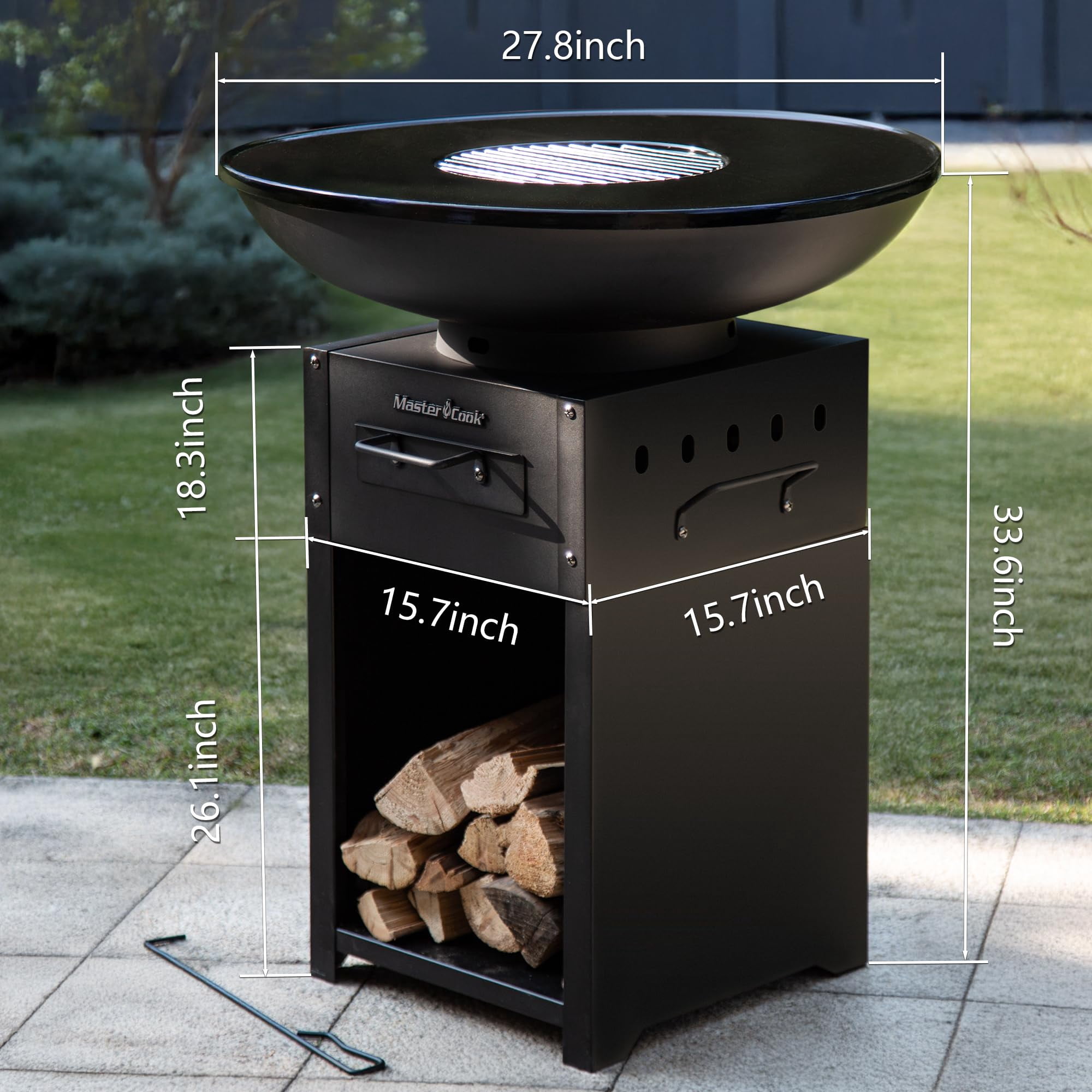 MASTER COOK 28" Charcoal Grill, Fire Pit and BBQ Combo for Outdoor Cooking Backyard Parties Camping, Round