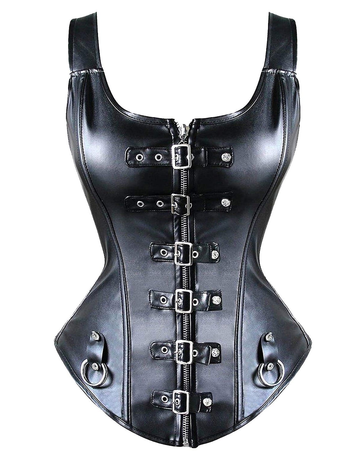 Womens Leather Gothic Waist Training Overbust Corset Bustier Halter Clubwear 