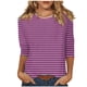 thumbnail image 1 of Camisetas de Manga Corta para las Mujeres a Rayas Impresas de Tres Cuartos de Manga, Cuello Redondo Casual Top, 1 of 5