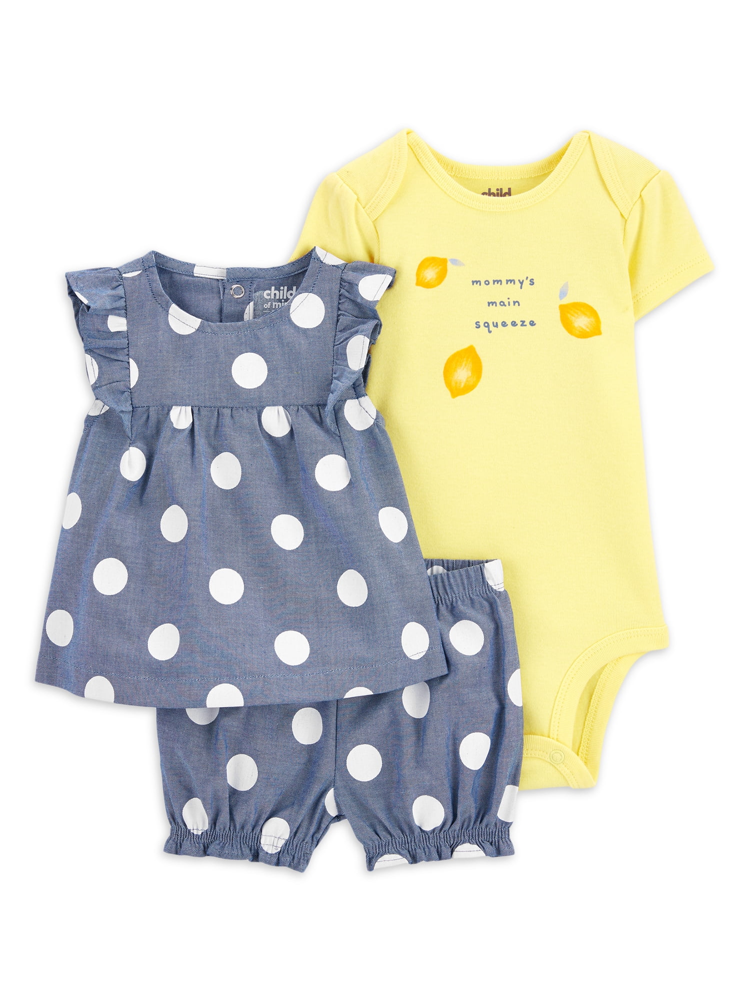 Carter's Child of Mine Baby Girl Outfit Polkadot Short Sleeve Bodysuit, Top  & Short, 3-Piece Set, 0/3 Months - 24 Months - Walmart.com