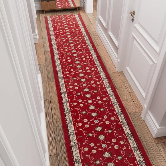 Ottomanson Aisle Runner Rug 1'11" x 46' – Soft Non-Slip Rug, Low Pile Carpet for Hallways, Events, Churches & Extra-Long Indoor Spaces, Mahal Red