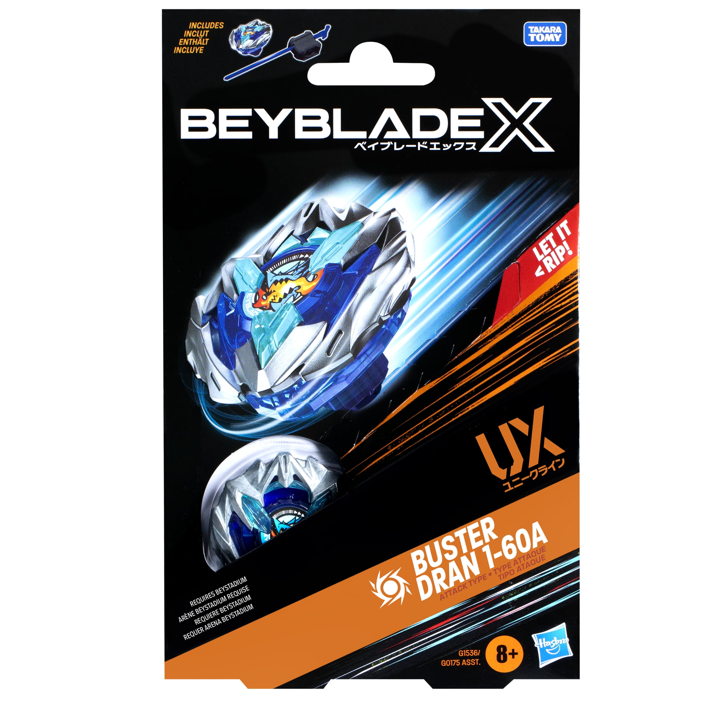 Beyblade X Buster Dran 1-60A UX Starter Pack with Blue Attack Type Battling Top & Launcher Set, Ages 8+