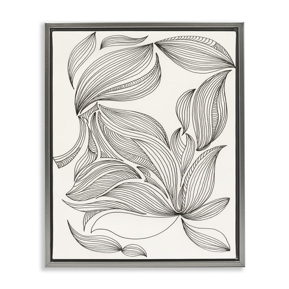 Stupell Industries Eclectic Abstract Striped Floral Petals Gray Floating Frame Canvas Art, 25 x 31, by Regina Moore