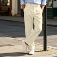 thumbnail image 4 of Fengqque Men's Solid Color Loose Straight-Leg Casual Pleated Dress Pants with Pockets Beige 3XL, 4 of 8