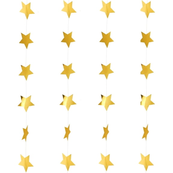 RUseeN Gold Glitter Star Garland Banne, 130 Feet Double Side Star Hanging Bunting Banner Backdrop Little Star Paper Hanging Decor for Graduation Party Decorations Birthday Wedding Christmas