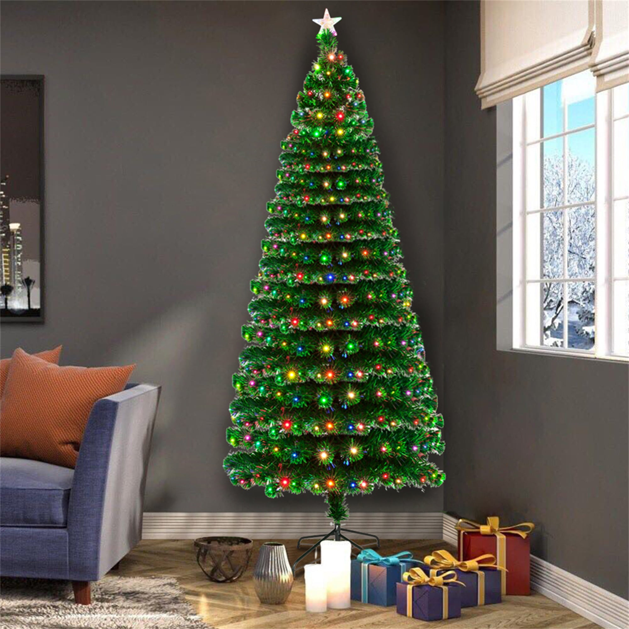 Kepooman 7.5FT Fiber Optic Artificial Christmas Tree, Xmas Tree with 260 LED Lamps & 260 Branches for Party Decor, Light Green Kepooman 7.5FT Fiber Optic Artificial Christmas Tree, Xmas Tree with 260 LED Lamps & 260 Branches for Party Decor, Light Green