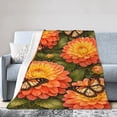 thumbnail image 3 of Floral Throw Blanket with Butterfly Design, Orange Dahlia Flower Pattern, Soft Decorative Blanket for Couch Sofa Bed Home Decor 80x60, 3 of 6
