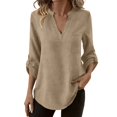thumbnail image 2 of Womens Shirts Tops for Women Trendy V Neck Cotton Long Sleeve Top Loose Fit Solid Color Blouse Trendy Fashion Clothes, 2 of 6
