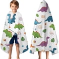 thumbnail image 3 of White Dinosaurs Geometric Leaves Pattern Hooded Bath Towel，60"x35" for Ages 3 To 12 Kids, Quick Dry Lightweight Soft Microfiber Hood Beach Towel Cover Up for Kids, 3 of 7