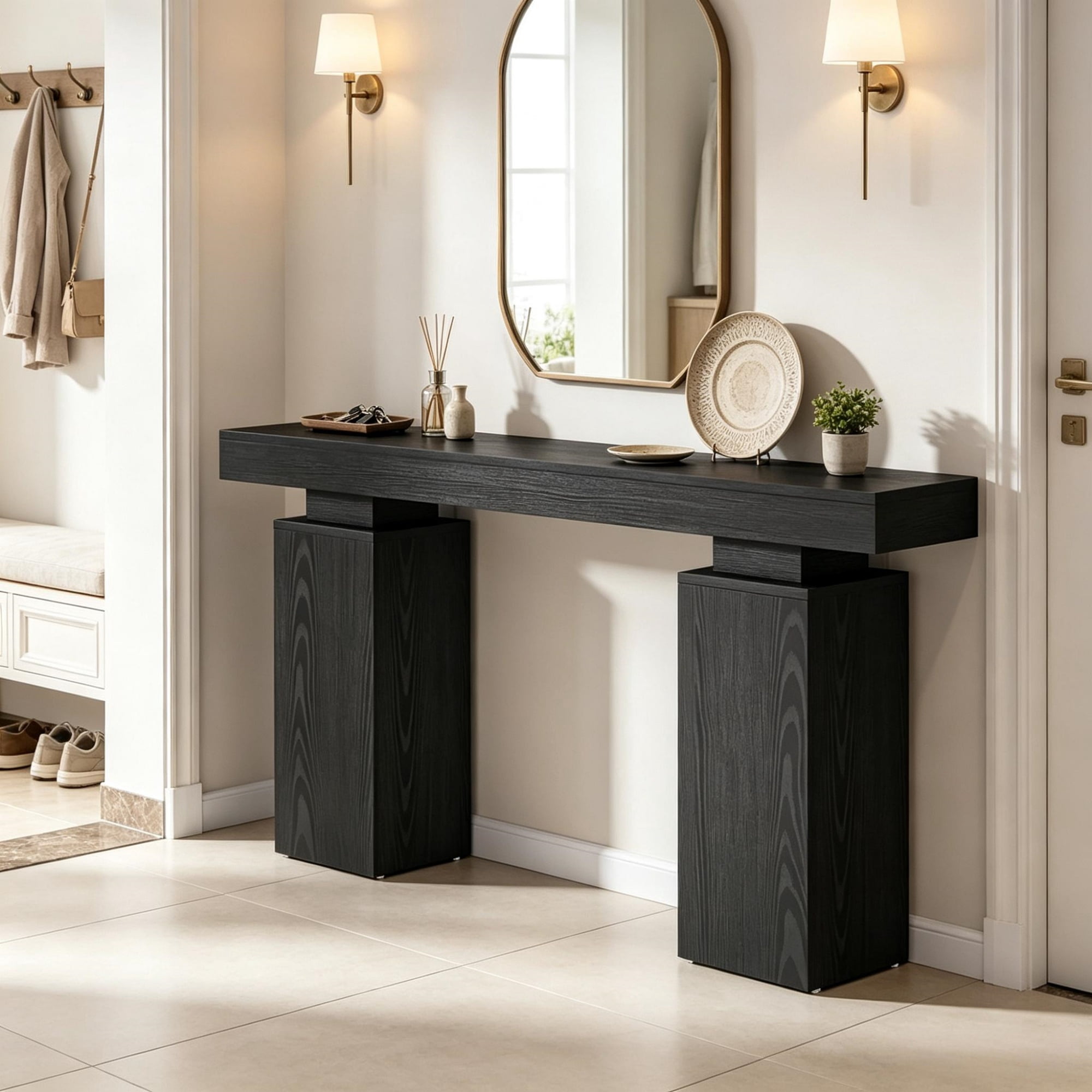 63 Inch Wooden Entryway Table, Console Table Foyer Stand