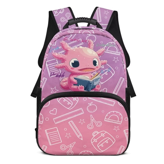Aplkyhs Pink Cute Axolotl School Backpack for Boys Girls Ages 6-18 Ergonomic Padded Adjustable Straps 17 Inch Large Capacity Bookbag for Elementary Middle High School Daily Use