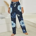 thumbnail image 3 of Blue Floral Butterfly Print Winter Female Pants Flannel High Waist Women Pants Lady Warm Straight Leg Plush Trousers, 3 of 7