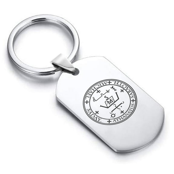 Stainless Steel Seal of Archangel Michael Dog Tag Keychain Circle Ring