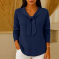 thumbnail image 2 of WULMLEO Women's Solid Color Ribbed Knit Sweaters Bow Tie Neck Long Sleeves Cozy Fashionable Fall/Winter Top Dark Blue 3XL, 2 of 5
