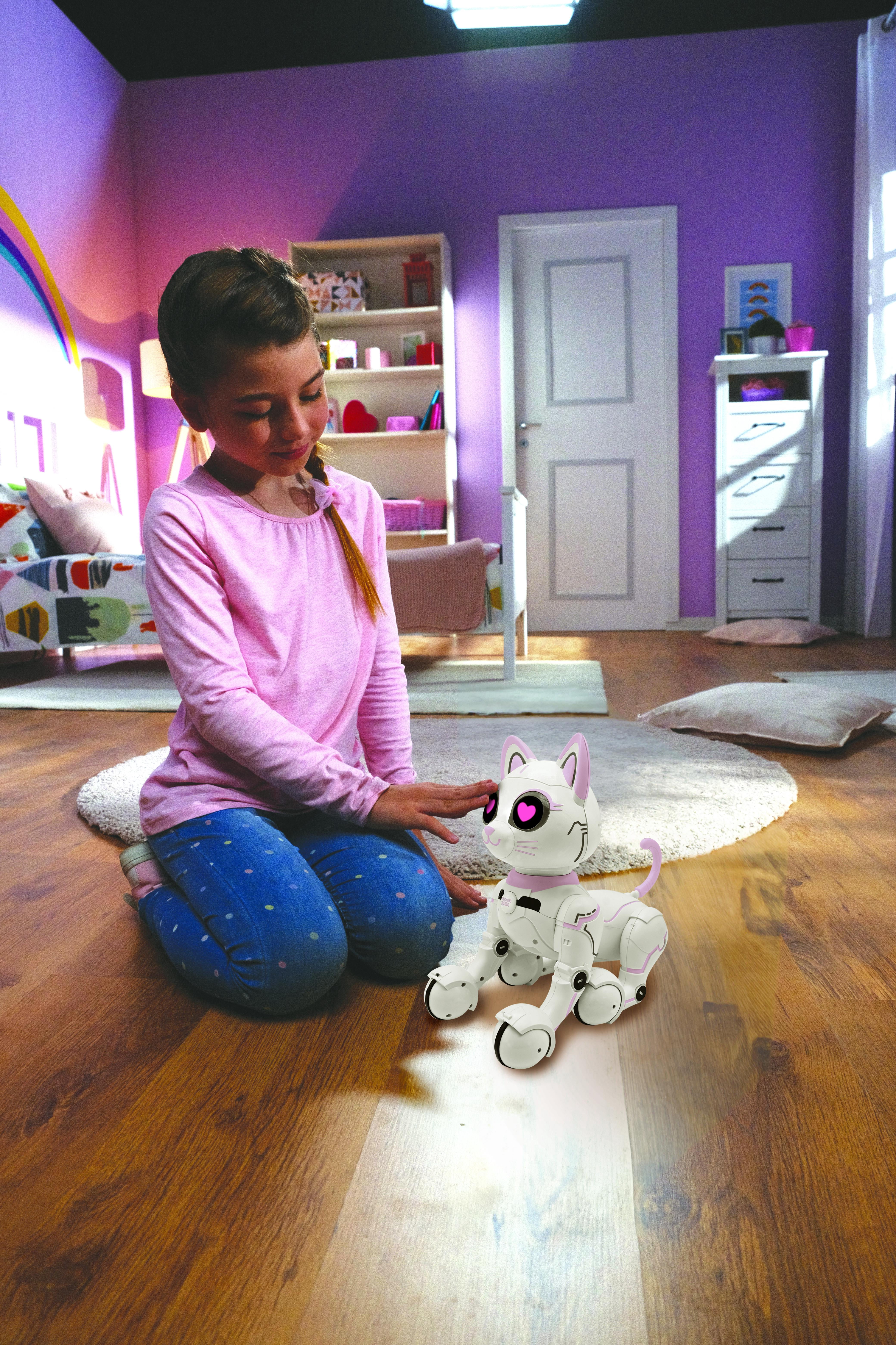Lexibook Power Kitty Remote Control Robot Cat, Programmable Smart Robot, Light, Sound, White/Pink