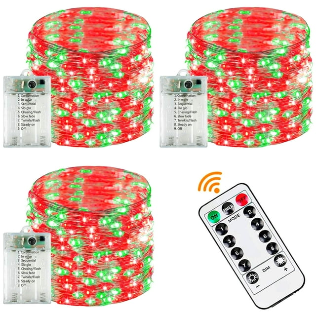 Fairy Lights YIQU 80 LED, 26 pies, funciona con pilas, paquete de 3 con control remoto