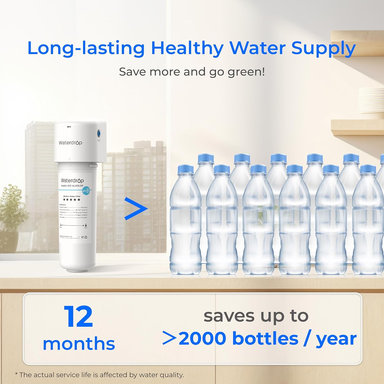 Waterdrop Alkaline Water Filter System for Sink WD-ALK16, Mineralizing Water to 9.5 pH, NSF/ANSI 372 Certified, Compatible with Reverse Osmosis Systems, Under Sink Installation