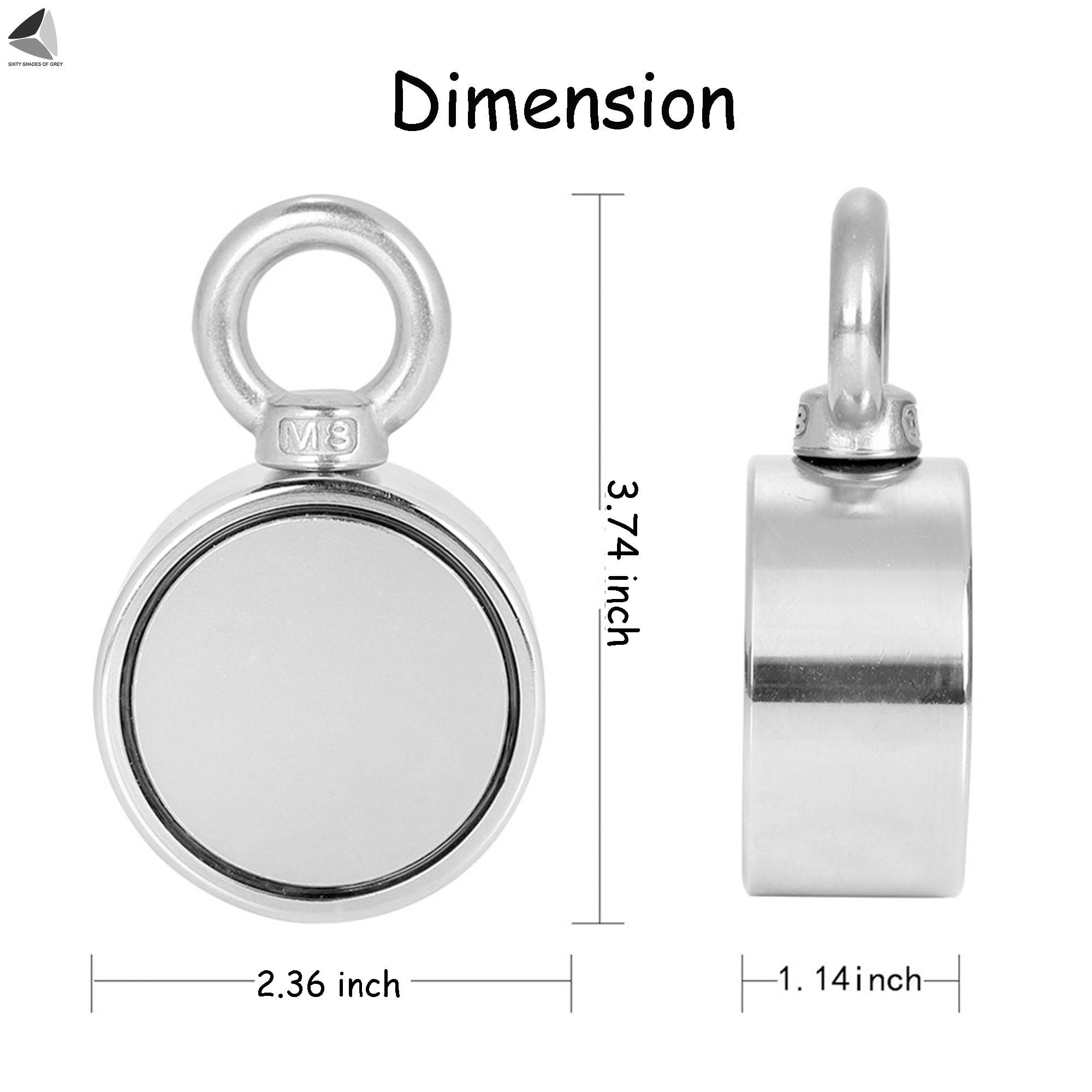 PULLIMORE Round Double Sided Fishing Magnet Super Strong Neodymium 176 / 264 LBS Pulling Force