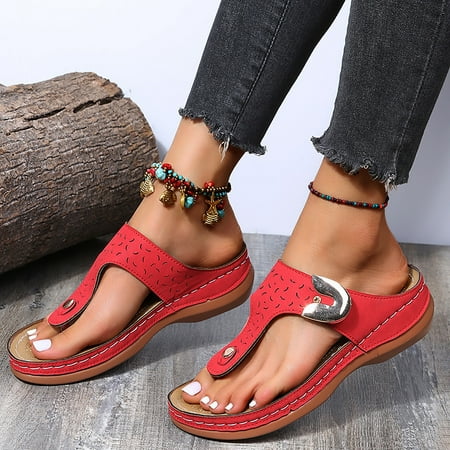 

DoubleYi Women Slippers 1 Pair All-match T-Strap Trendy Women Platform Wedge Flip Flops
