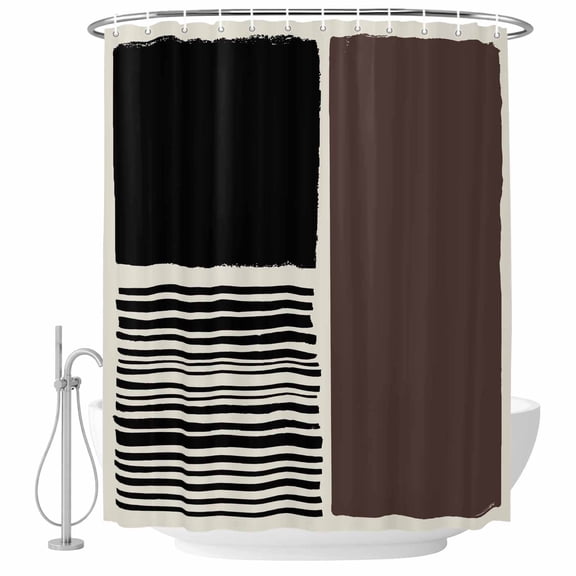 Brown Black Shower Curtain, Waterproof Shower Curtains for Bathroom, Modern Abstract Art Farmhouse Striped Washable Fabric Bathtub Curtain Set Bath Decor with 12 Hooks Long 72"x84"