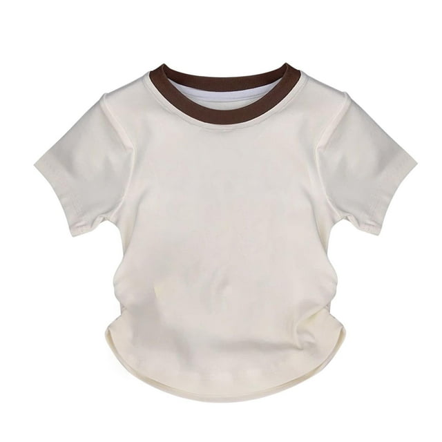 Zpanxa Girls Shirts Summer Color Matching All Match Short Sleeve Tee Bottoming Shirt With Polyester Spandex 5 Years