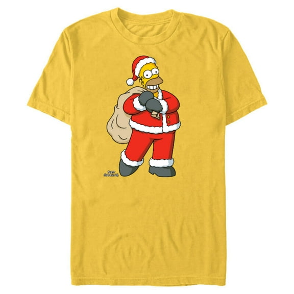 The Simpsons Santa Homer Holiday - Short Sleeve Blended T-Shirt for Adults – Customized-Yellow