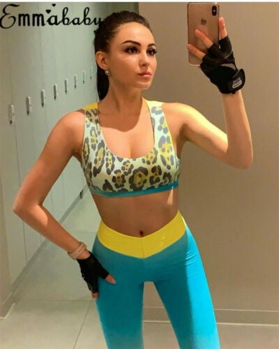 Women's 2Pcs Yoga Suit Workout Gym Running Sports Bra Vest Pants Athletic Set A+ 