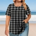 thumbnail image 2 of Feancey Plus Size Tunic Tops for Women Plaid Short Sleeve Henley Shirt Button up Casual Pleated Blouse Dressy Trendy Going Out T Shirts Dark Gray XXL, 2 of 7