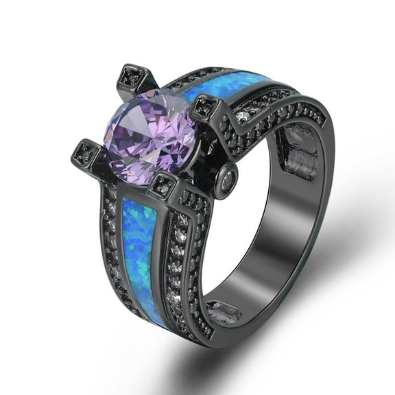 Purple Tanzanite and Fire Opal Black Ion Ring
