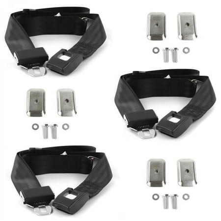 safeTboy Black Lap Bench Seat Belt Kit with Bracketry for 1949-1953 Buick Roadmaster Standard 2 Point - 3 Belts