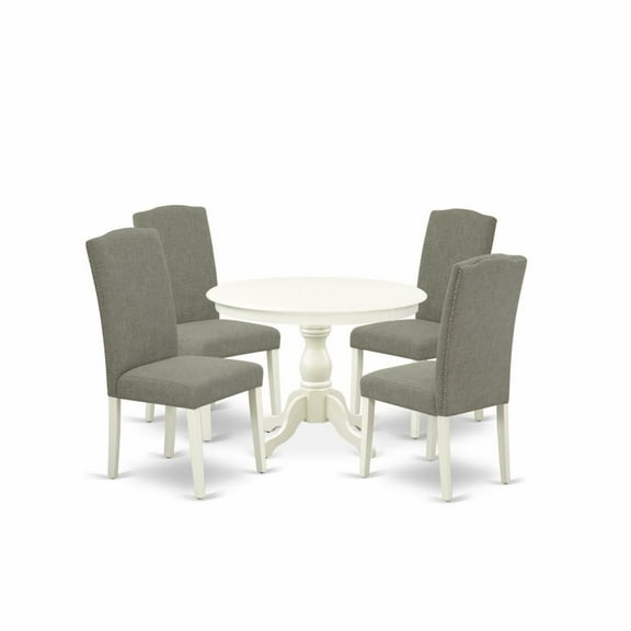 East West Furniture Hartland 5-piece Wood Dining Set in Linen White/Dark Shitake