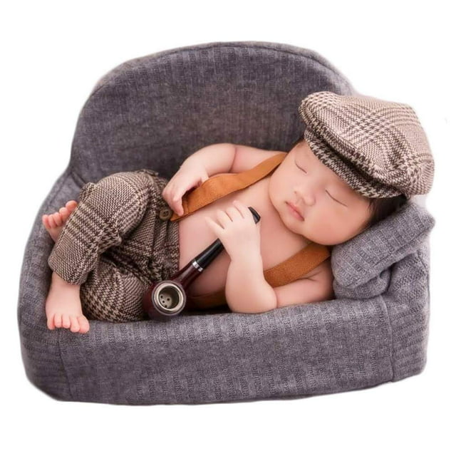 Zeroest Accesorios de fotografía para bebés, trajes para sesión de fotos de recién nacidos, traje de caballero infantil, traje de celosía, sombreros (café)