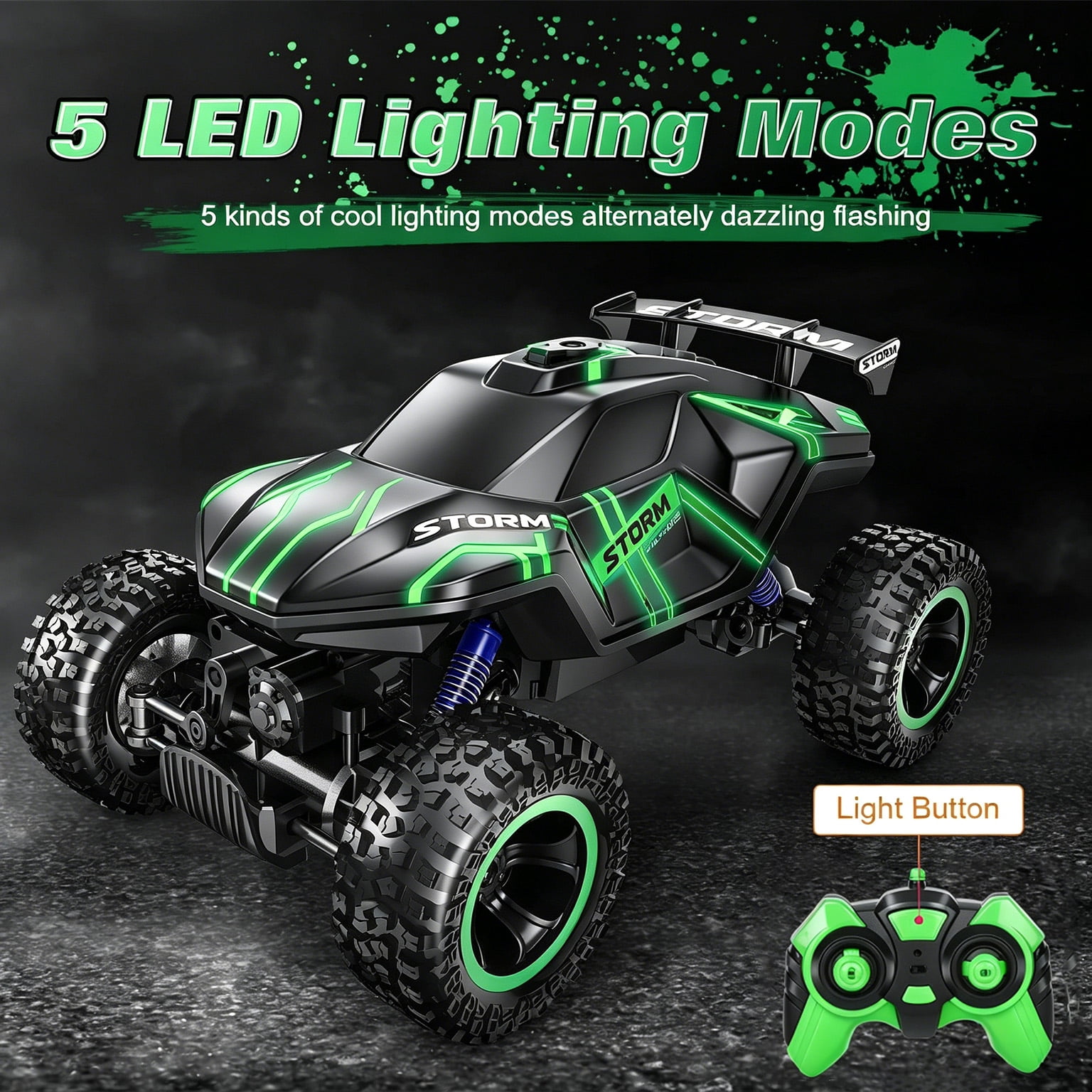 HNH 1:16 RC Monster Truck Cars Toys for Boys, 25+Km/H Remote Control Car, 2.4GHz High-Speed off-Road RC Truck with Lights & 2 Rechargable Batteries
